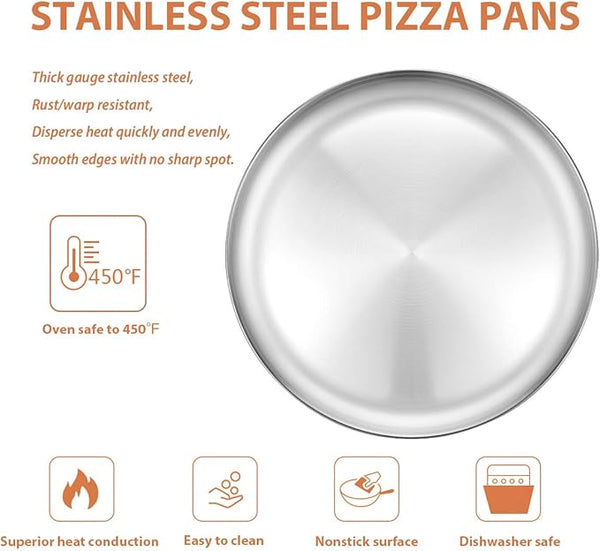 Stainless Steel Pizza Pan 13 inch Round Pizza Baking Sheet Healthy Pizza Baking & Serving Tray Crisper Pan with Dishwasher Safe 2 Pack
