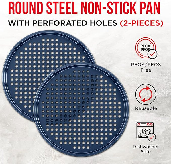 12 Inch Pizza Pan Set of 8 Stainless Steel Pizza Tray Round Non-Stick Coating Pizza Plate for Oven Kitchen Baking Home Restaurant Dishwasher Safe （Silver）