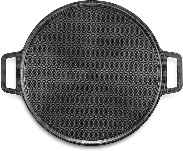 2 Pack Carbon Steel Perforated Non-Stick Tray Tool Crispy 12inch Round for Home Kitchen Dark Gray